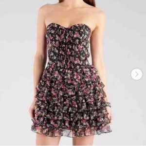 GUESS Sheer Ruffle Dress With Sweetheart Neckline